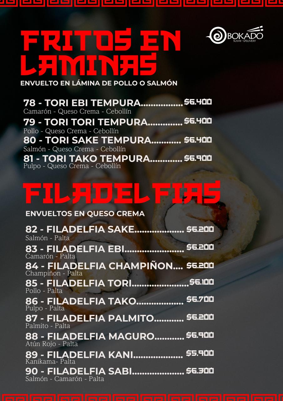 Rolls fritos en láminas y filadelfia